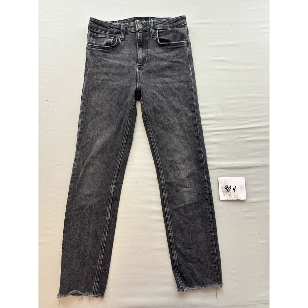 Zara High Waisted Skinny Jeans Frayed Hem Faded Black Denim Size 4 US 26 MEX